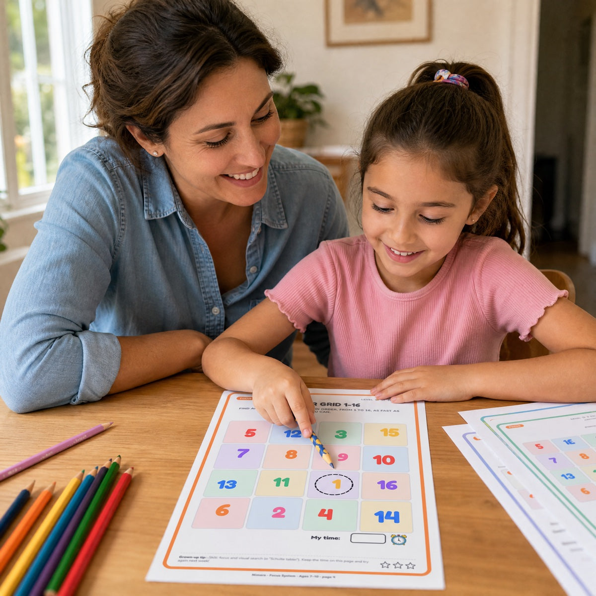 A mother and daughter doing a Nimora activity together