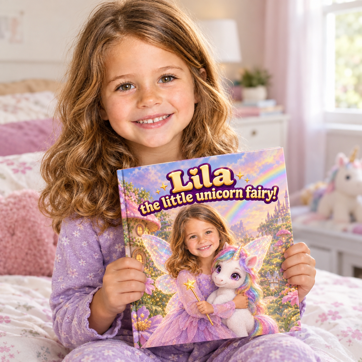 A child proudly holding their copy of “The Little Unicorn Fairy”