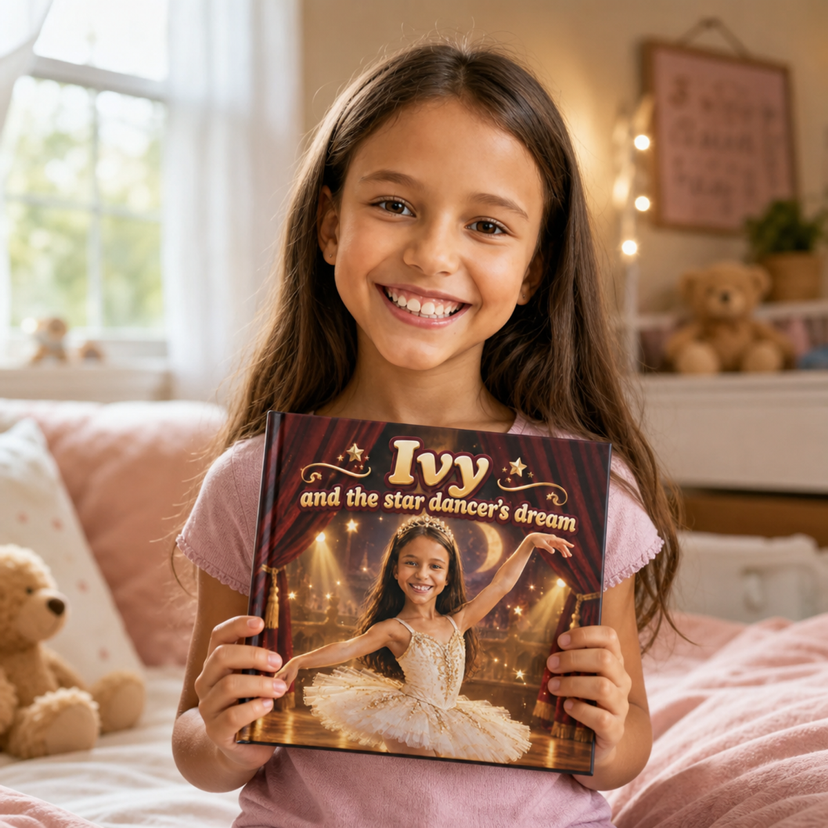 A child proudly holding their copy of “The Star Dancer’s Dream”