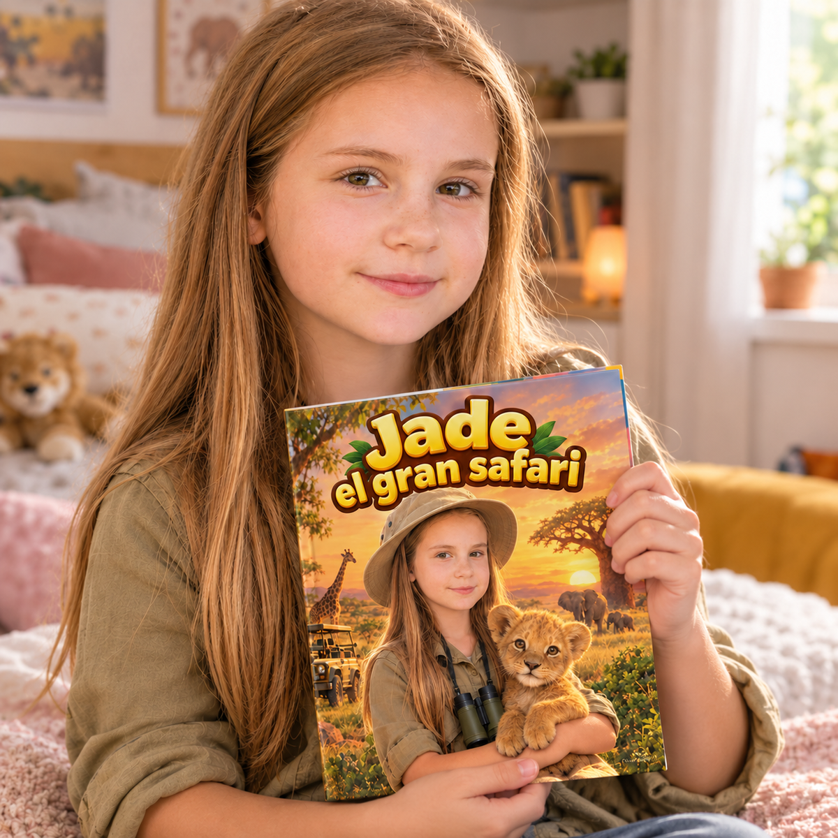 Un niño o una niña sostiene su libro «El gran safari»