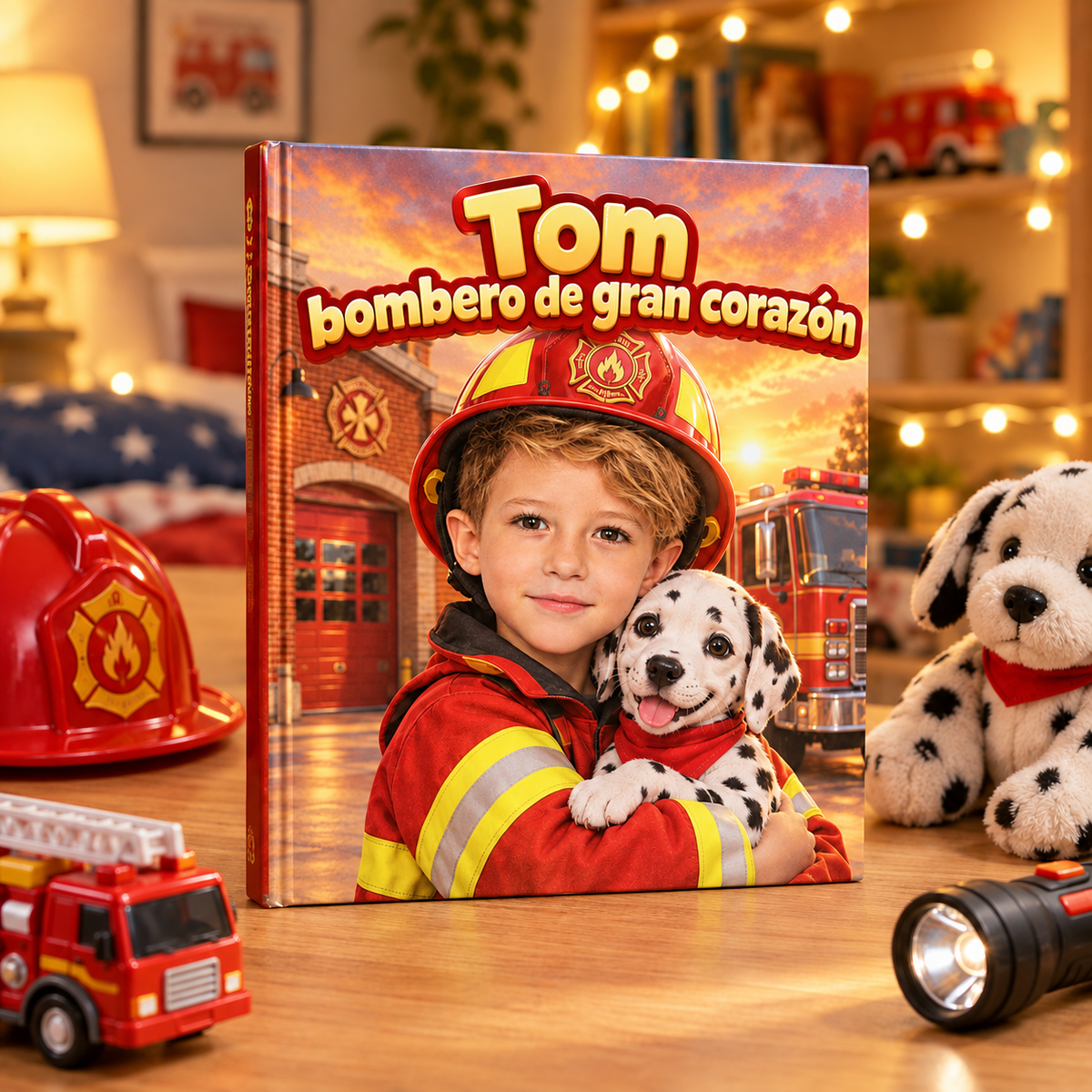 El libro «Bombero de gran corazón» sobre una mesa