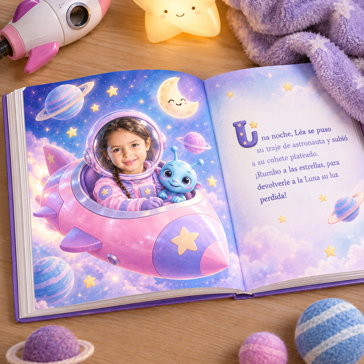 El libro «Rumbo a las estrellas» abierto por una doble página ilustrada
