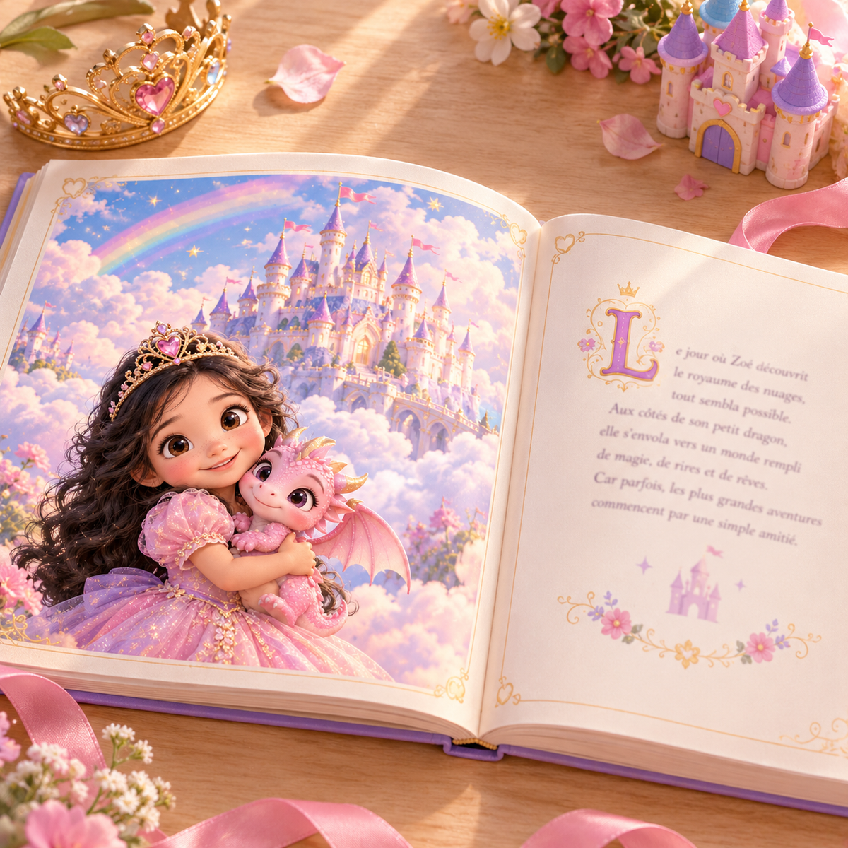 Le livre « Le Royaume de la princesse Lune » ouvert sur une double page illustrée