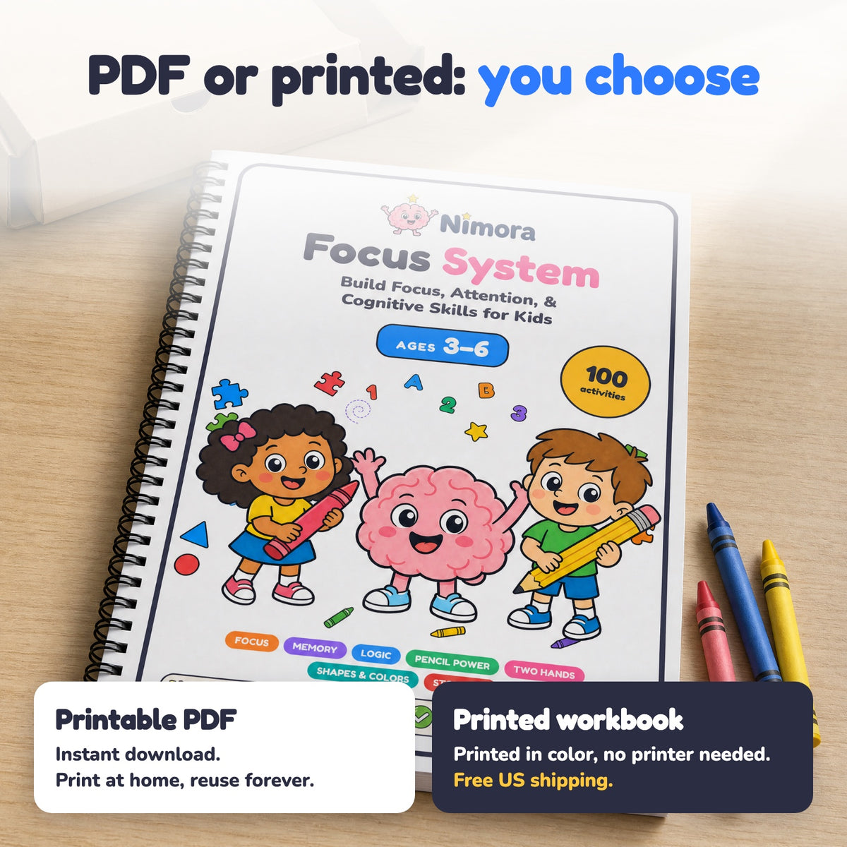Printable PDF or printed workbook with free US shipping