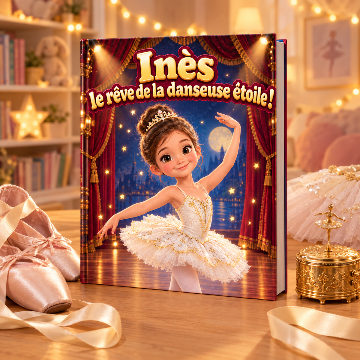 Le livre « Le Rêve de la danseuse étoile » posé sur une table, mise en scène