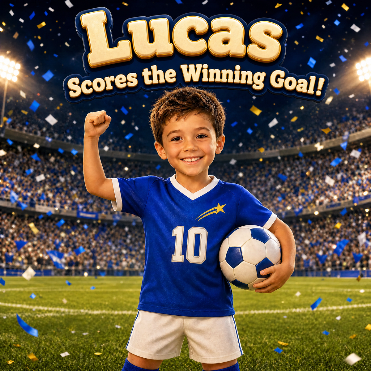 Cover of the custom book “Scores the Winning Goal”