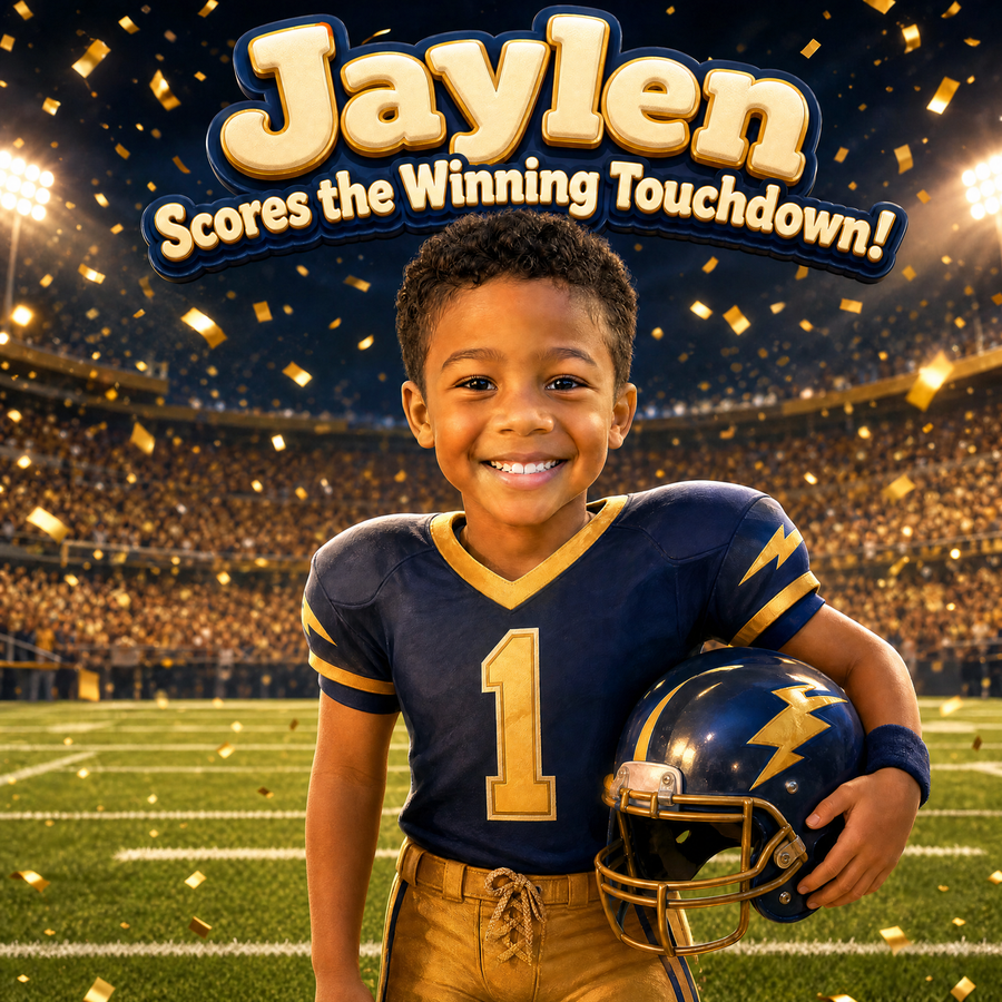 Cover of the custom book “Scores the Winning Touchdown”