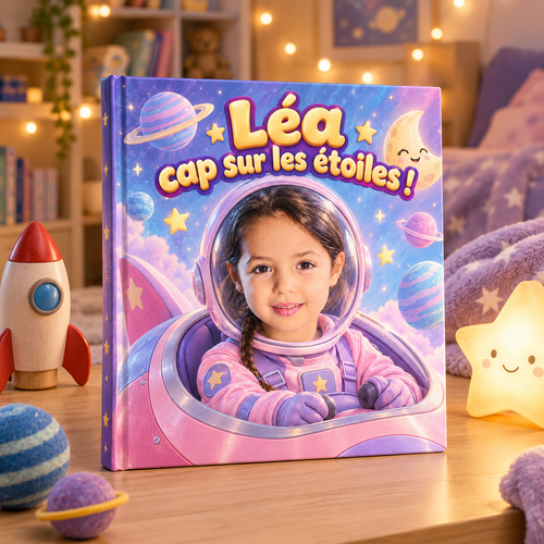 Le livre « Cap sur les étoiles » posé sur une table, mise en scène